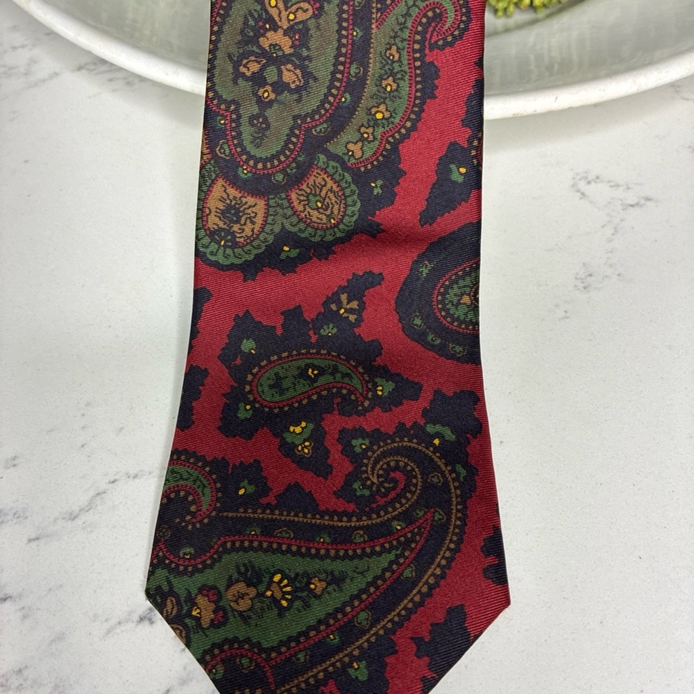 Burberry Red and Green Paisley 100% silk tie